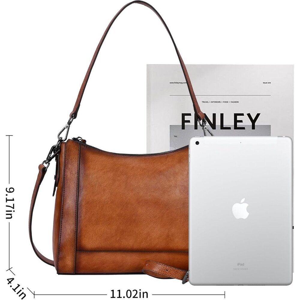 Women Light Brown Genuine leather Imported Purses Handbag Crossbody Bags - Picture 4 of 7